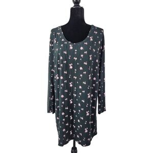 Victoria’s Secret Black floral print long sleeve round neck sleepwear gown sz L
